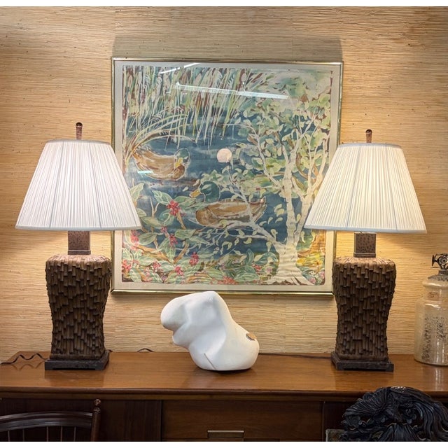 Mid Century Asian Faux Bamboo Table Lamps For Sale - Image 12 of 12