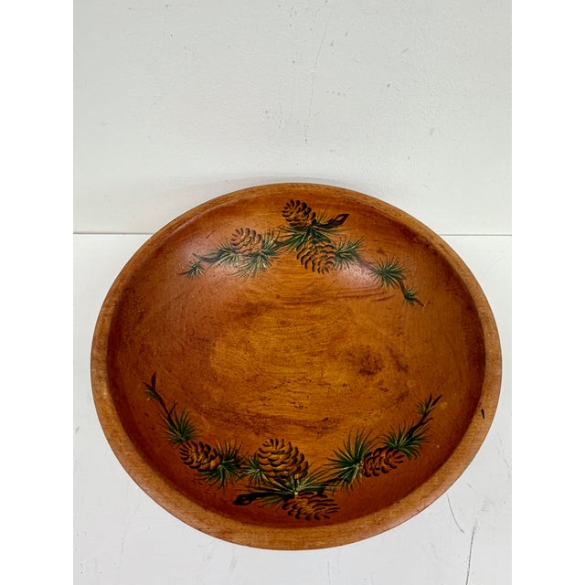 Mid 20th Century Hand Painted Pinecone Wooden Bowl For Sale - Image 5 of 5