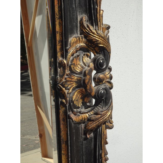 Share Tall 64" Vintage French Provincial Louis XVI Black Gold Wall Mantle Mirror Bevel For Sale - Image 11 of 15