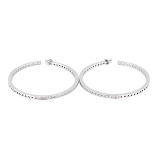 18k(750) Solid White Gold Natural Diamond Hoop Earrings in and Out Diamond For Sale