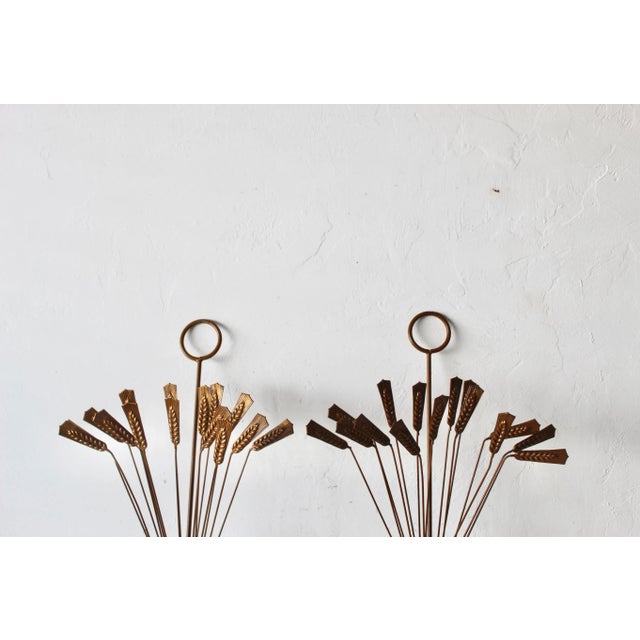 Italian Italian Style Sheaves of Wheat Mid-Century Sculptural Wall Mount Candle Holders Sconces-a Pair For Sale - Image 3 of 11