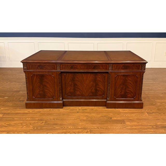 Traditional 72” Mahogany Executive Desk by Leighton Hall - Showroom Sample For Sale - Image 10 of 18