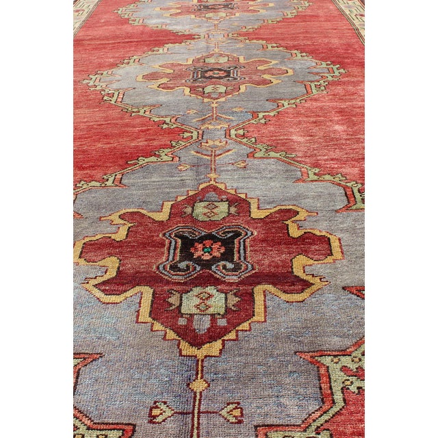 Vintage Turkish Oushak Rug With Three Large Medallions 5'2'' X 12'10" For Sale - Image 4 of 8