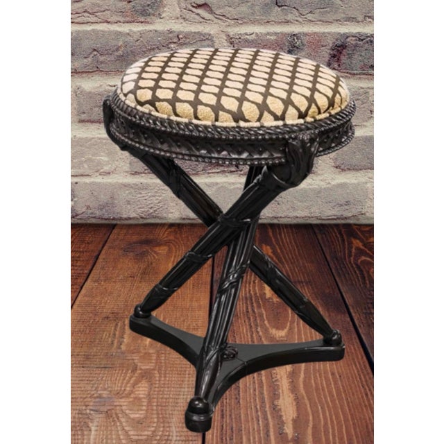 c.2000 Nancy Corzine Carved Hardwood Tripod Base Stool. For Sale In Miami - Image 6 of 10