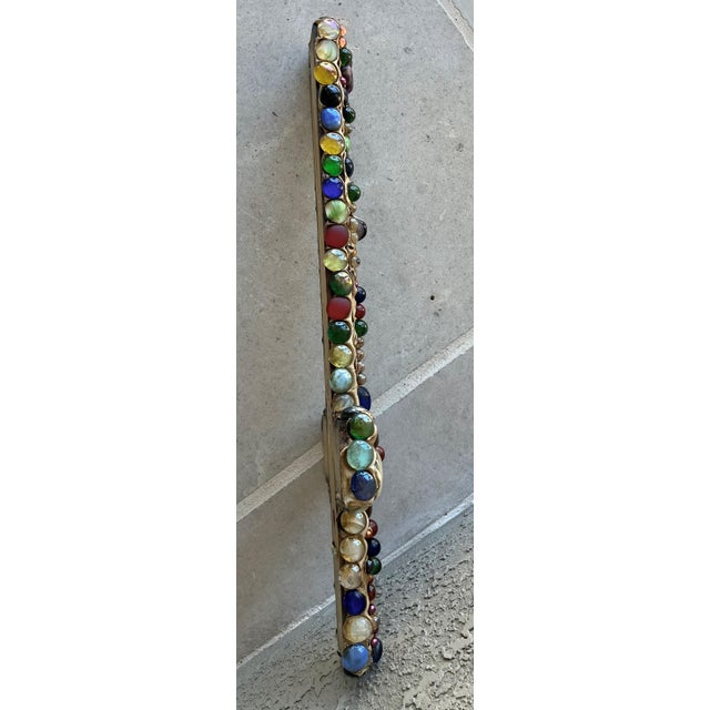 Late 20th-Century Mosaic-Style Faux "Jeweled" Stone, Glass & Wood Cross Wall Hanging For Sale - Image 4 of 16