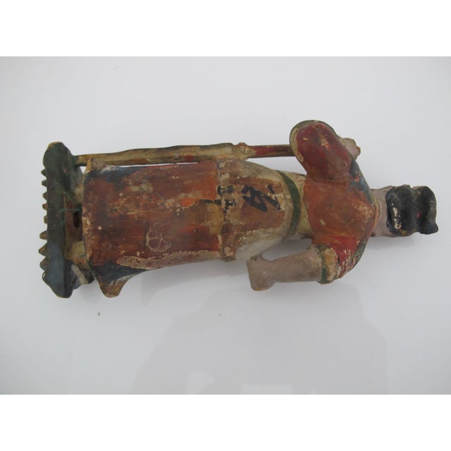 Wood Antique Chinese Hand Carved Polychrome Wood Guardian Warrior Figure Pair For Sale - Image 7 of 13