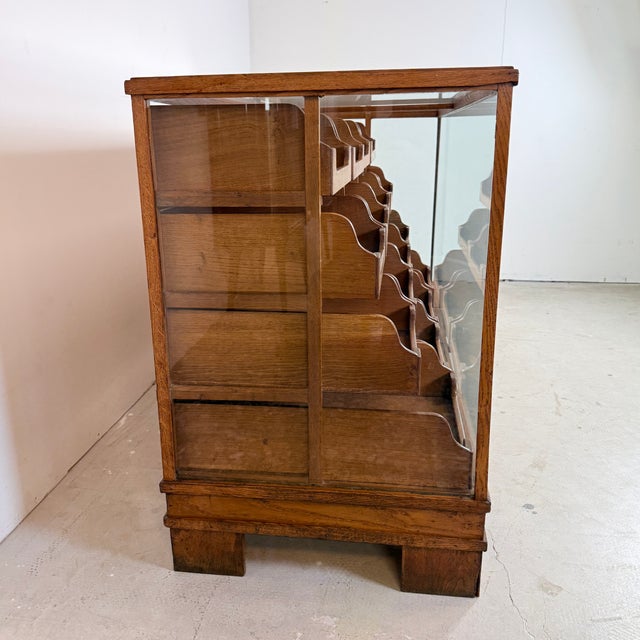 Brown Oak and Glass Haberdashery Showcase Counter with 16 Drawers, 1940s For Sale - Image 8 of 16