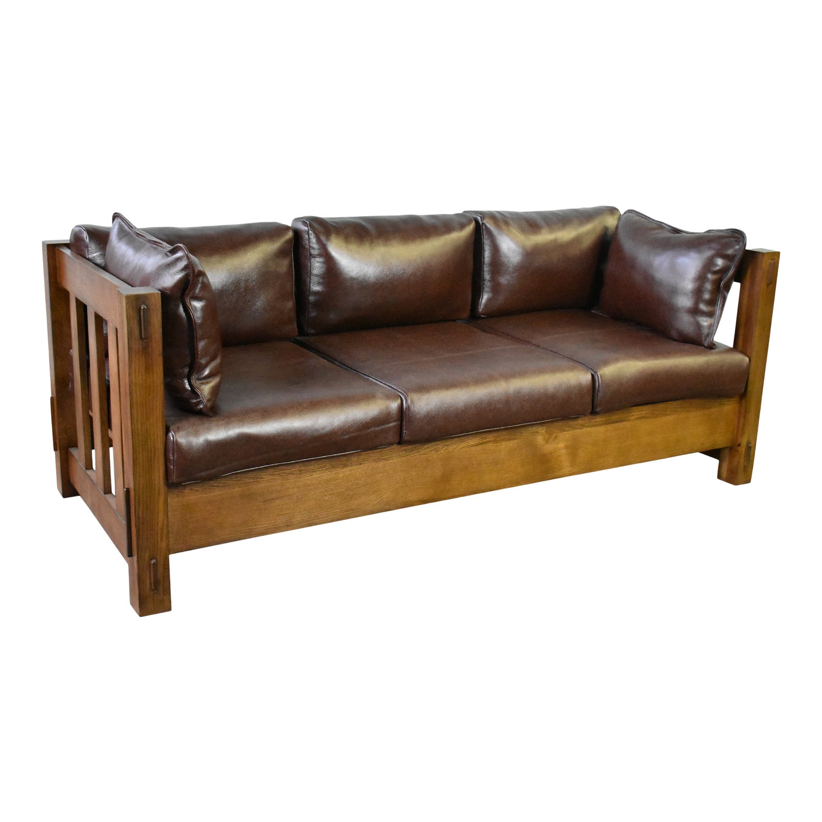Crafters And Weavers Heartland Mission Slat Sofa Solid Oak And Leather Chairish