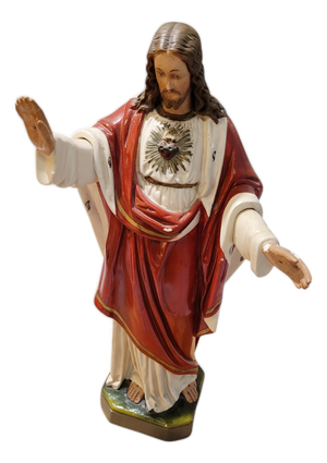 Antique French Hand-Painted Devotional Sculpture in Polychrome Plaster, 1890s