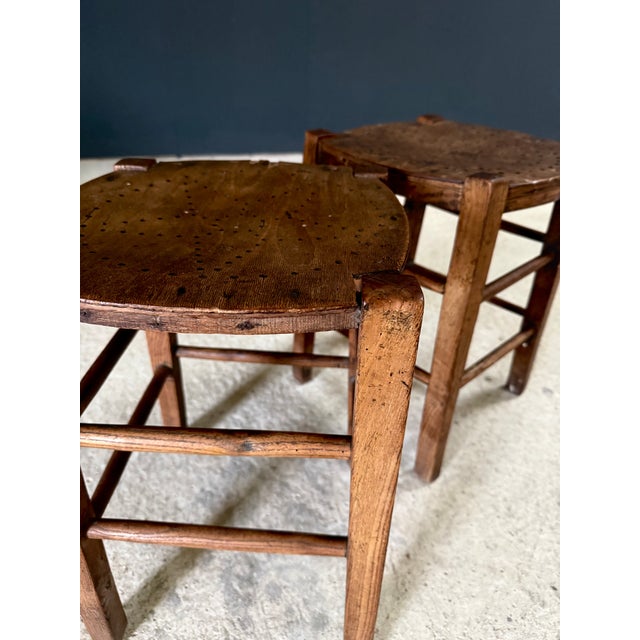 Vintage French Country Bistro Low Stools, 1930s, Set of 2 For Sale - Image 12 of 15