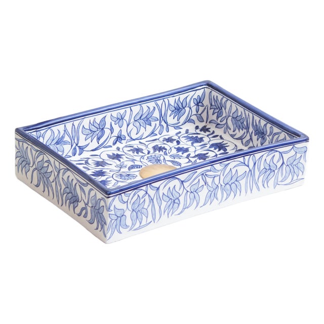 Custom Made Mini Rectangular Blue Bathroom Sink, Handmade Washbasin, Hand-Painted Vessel Sink For Sale