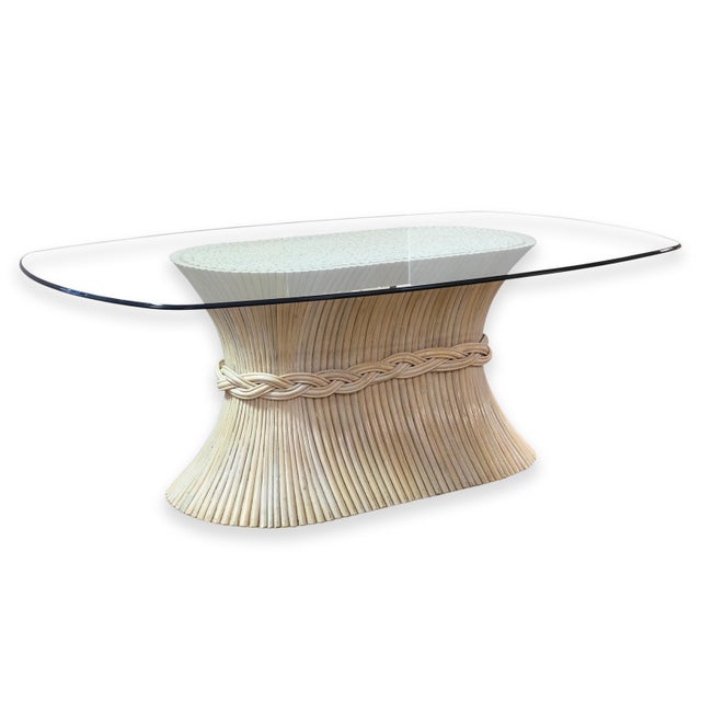 Wood Vintage Mid Century Dorothy McGuire Sheaf of Wheat Bamboo and Glass Dining Table For Sale - Image 7 of 7