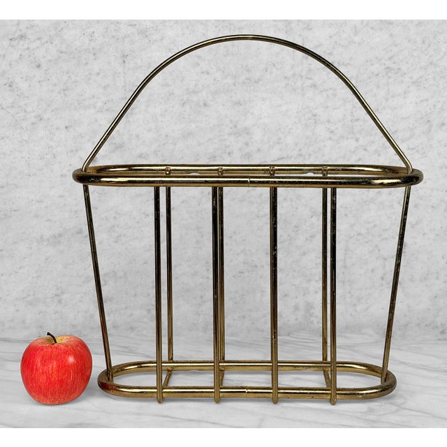 Original 1970's Tubular Metal Magazine Rack / Caddy Gilded Aluminum with a Tarnished Finish Oversized Top Handle with Nice...