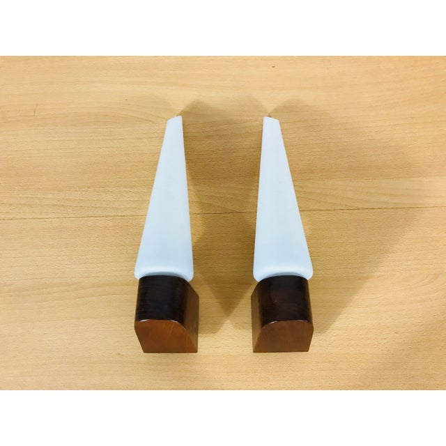 Mid-Century Modern Mid-Century Teak & Opaline Glass Wall Lamps, 1960s, Set of 2 For Sale - Image 3 of 9