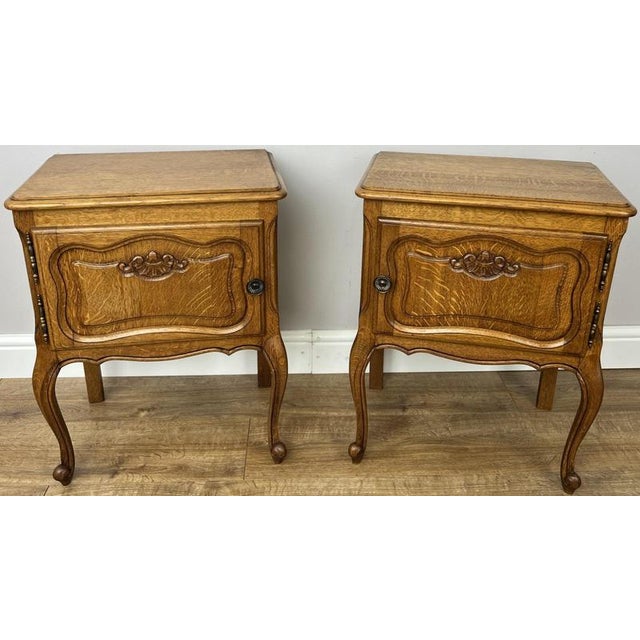 Vintage French Louis Style Oak Nightstands, Set of 2 For Sale - Image 12 of 12