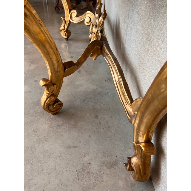 Spanish 19th Baroque Carved & Gilted Walnut Ormolu and Marble Console Table For Sale - Image 11 of 13