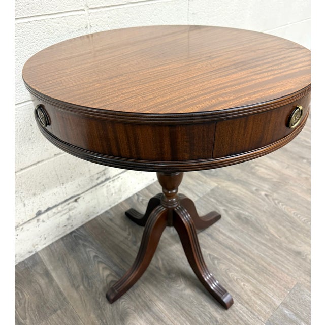 Jacobean Vintage Imperial Furniture All Mahogany Drum Table End Table Lamp Table For Sale - Image 3 of 13