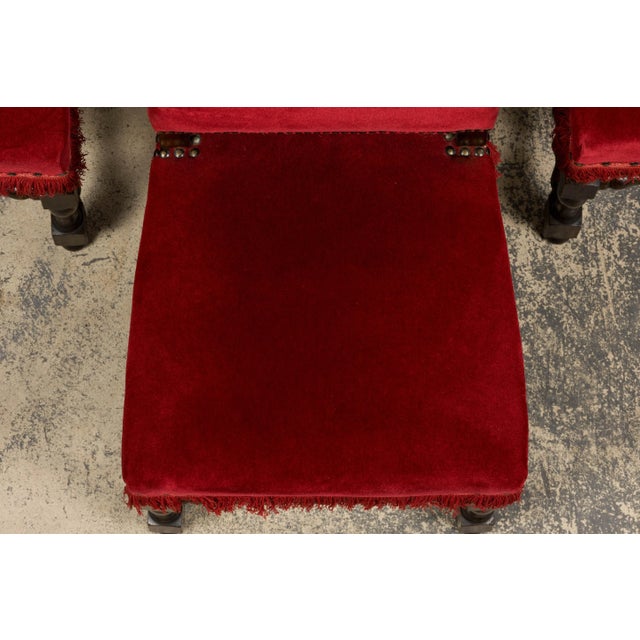 Antique French Louis XIII Style Maple Dining Chairs in Red Velvet - Set of 10 For Sale - Image 4 of 18