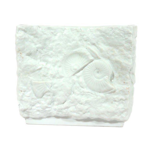 A.K. Kaiser Kaiser Porcelain Fossil Relief Vase, White Bisque With Ammonites and Shells, Sculptural Pinched Form West Germany, Circa 1970s For Sale - Image 4 of 10