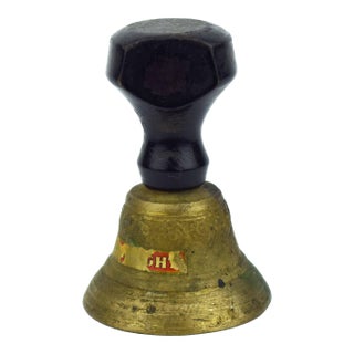 Mid 20th Century Solid Brass Hand School Service Bell With Ebonized Wood Handle For Sale