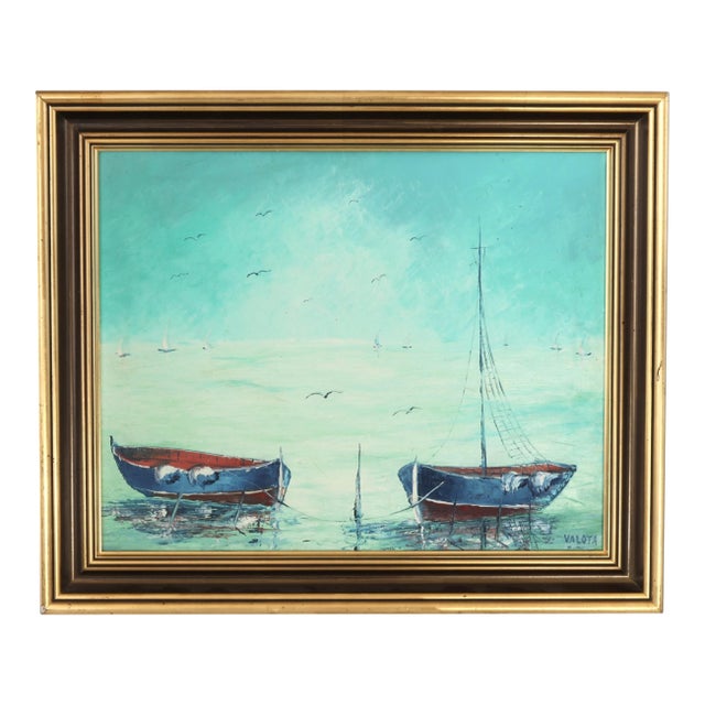 Midcentury Italian Seascape With Fishing Boats For Sale