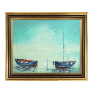 Midcentury Italian Seascape With Fishing Boats