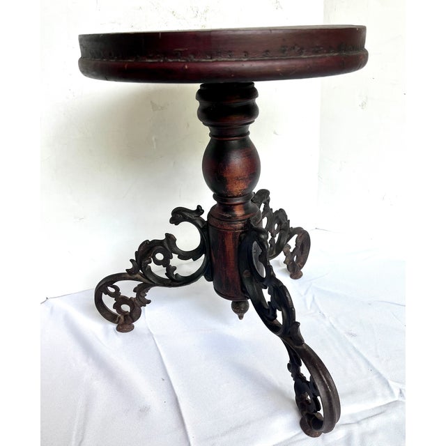 Early 20th Century Vintage Piano Stool/Plant Stand With Ornate Iron Tripod Legs For Sale - Image 5 of 11