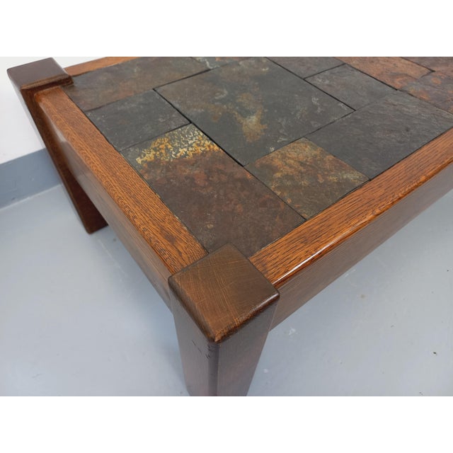 Vintage Brutalist Coffee Table in Oak and Slate, 1960s For Sale - Image 13 of 16