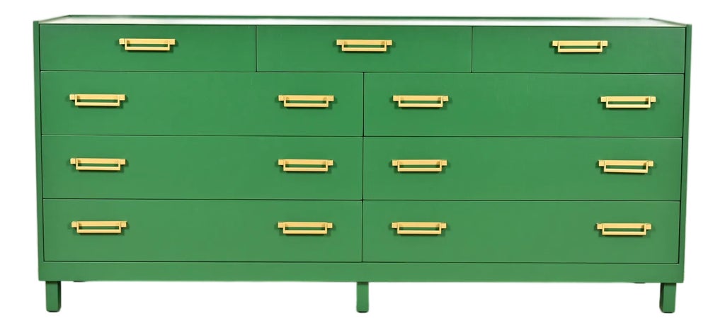 Michael Taylor for Baker Furniture Mid-Century Hollywood Regency Green Lacquered Campaign Dresser, Newly Refinished
