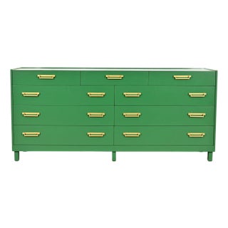 Michael Taylor for Baker Furniture Mid-Century Hollywood Regency Green Lacquered Campaign Dresser, Newly Refinished For Sale