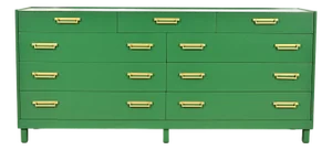 Michael Taylor for Baker Furniture Mid-Century Hollywood Regency Green Lacquered Campaign Dresser, Newly Refinished