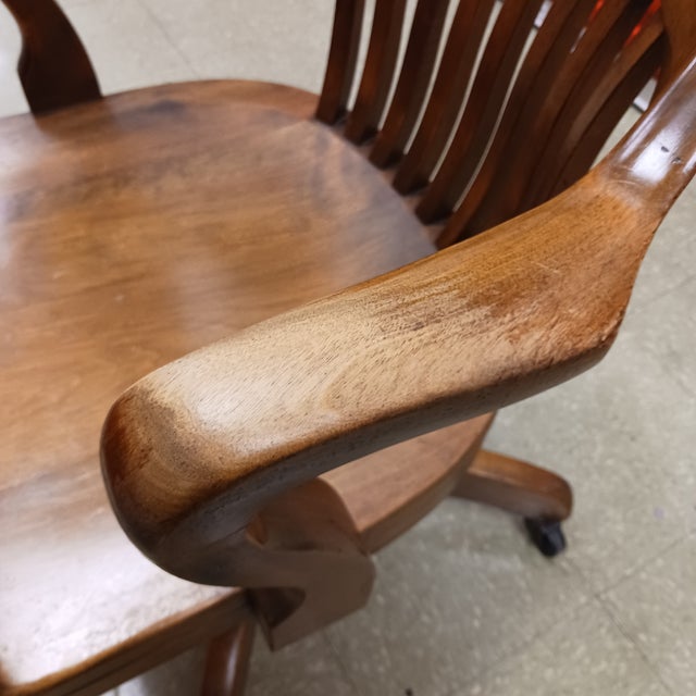 Mid-Century Traditional Taylor Chair Co. Solid Birch Walnut Swivel Banker's Chair For Sale - Image 6 of 14