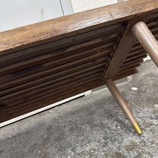 Mid-Century Slatted Walnut Bench / Coffee Table For Sale - Image 12 of 12