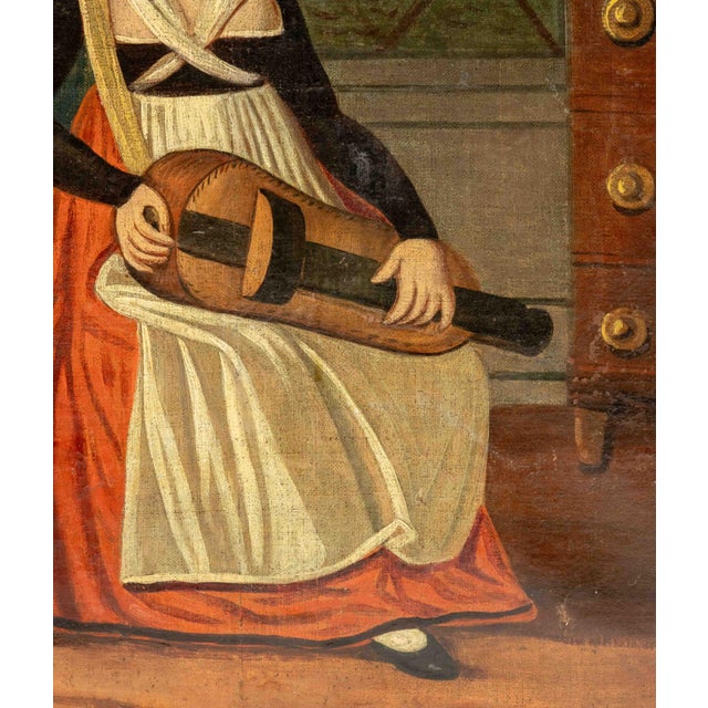 19th Century European School, Playing a Hurdy-Gurdy, Oil, 19th Century For Sale - Image 5 of 11