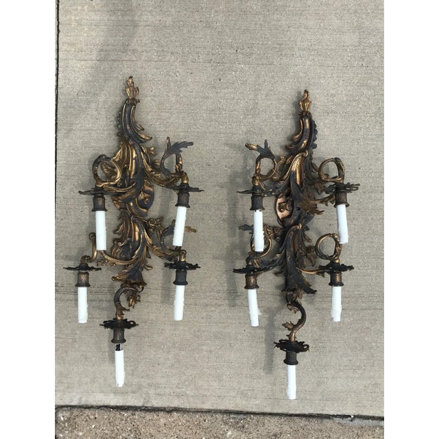 19th Century French Louis XV Style Five-Arm Wall Sconces - a Pair For Sale - Image 9 of 13