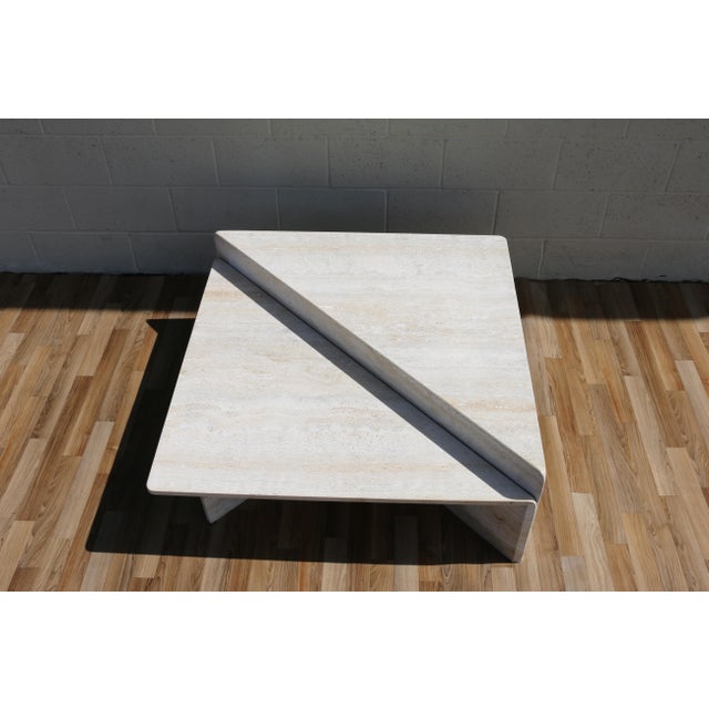 Postmodern 1970s Italian Travertine Triangular Two-Piece Coffee Table For Sale - Image 3 of 18