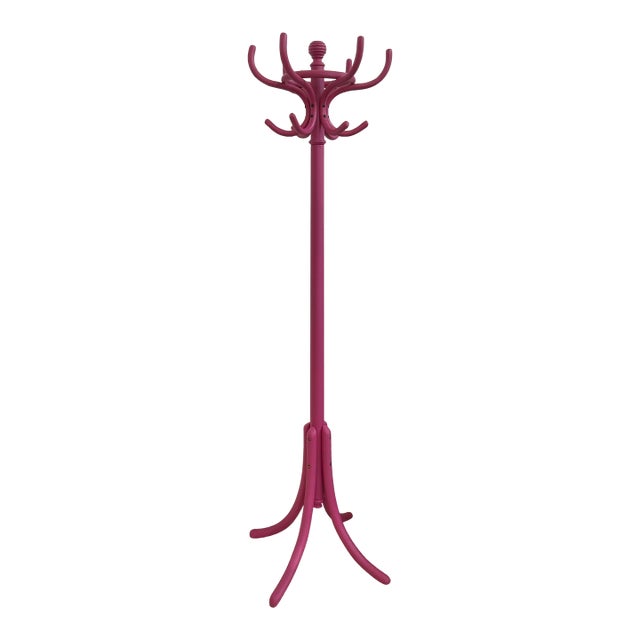 1950s Grand Thonet Style Bentwood Coat Rack in Bold Pink For Sale