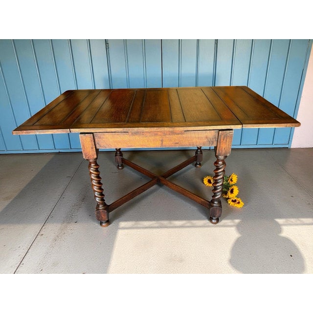 1930s 1930s Solid Oak Quarter Sawn Draw Leaf Barley Twist Dining Table For Sale - Image 5 of 12