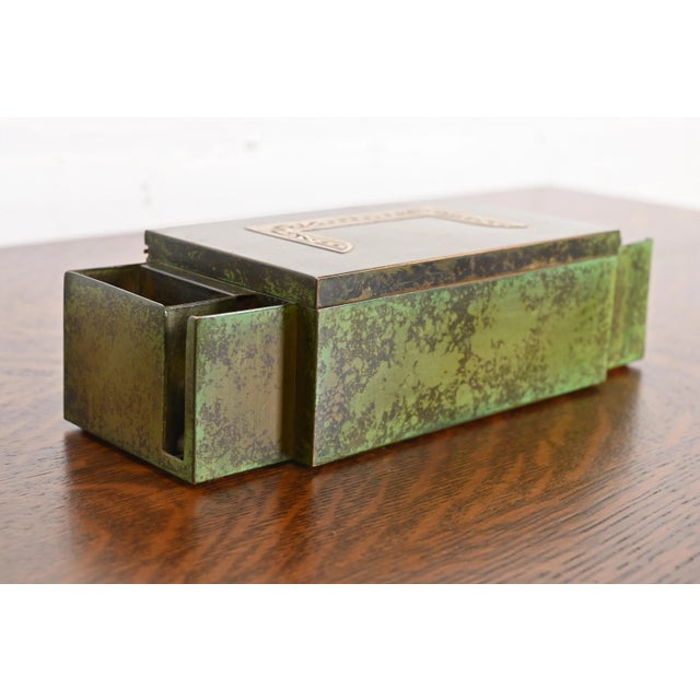 Early 20th Century Heintz Arts & Crafts Sterling Silver on Bronze Cigar Box or Humidor For Sale - Image 5 of 12