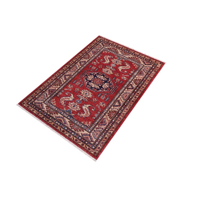 Bohemian Super Kazak Red/Beige Wool Rug- 2'8'' X 4'5'' For Sale - Image 9 of 10
