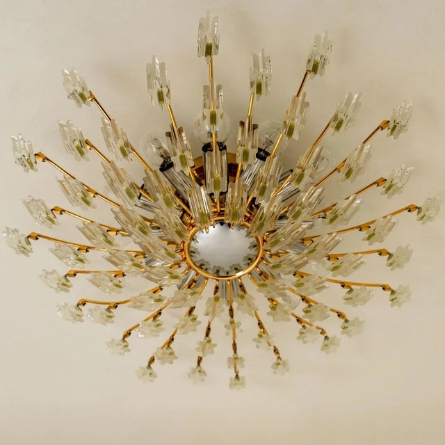 Gold Crystal and Gilded Brass Wall or Ceiling Light attributed to Oscar Torlasco for Stilkronen, 1970s For Sale - Image 8 of 11