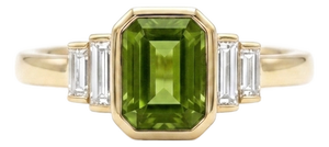 Natural Peridot Ring | Art Deco Engagement Ring | August Birthstone Ring for Women Us 7