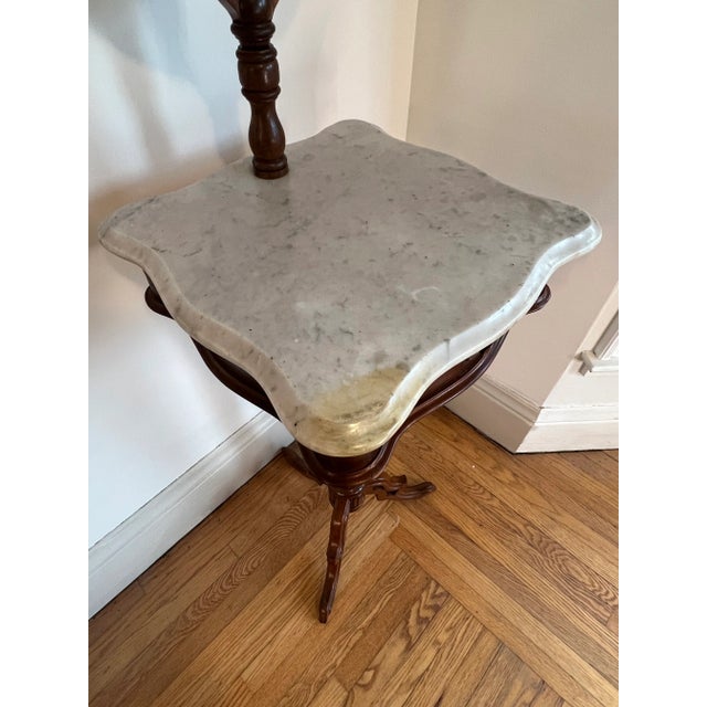 Antique Standing Shaving Station With Swivel Mirror and Marble Tabletop For Sale In Buffalo - Image 6 of 9