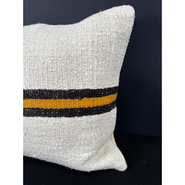 Contemporary Turkish Hemp Pillow Cushion Natural Beige Black Cushion Cover 20"x20" For Sale - Image 3 of 4
