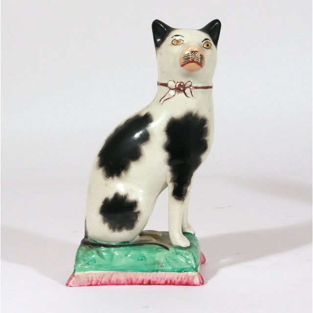 Pair of Staffordshire Pottery Seated Cats on Cushions For Sale - Image 11 of 12