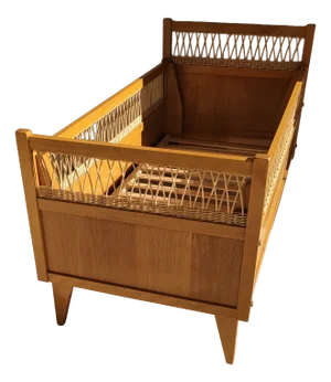 Vintage Children's Bed in Wood with Rattan Trim, 1960s