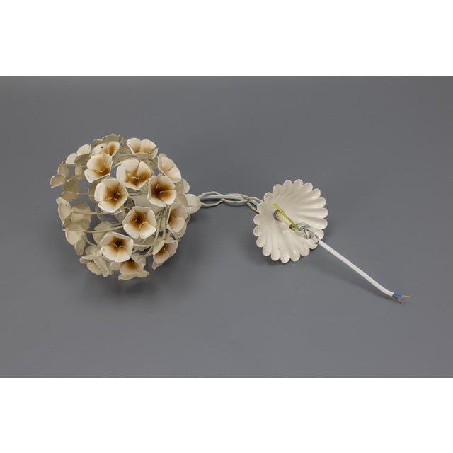 Hollywood Regency French White Flower Metal Pendant Light, 1960s For Sale - Image 11 of 15