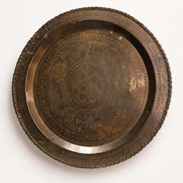 Chinoiserie Vintage Brass Wall Tray, 24 Inch Peacock Deer Chinoiserie Chinese Fu Decor Table Top For Sale - Image 3 of 12