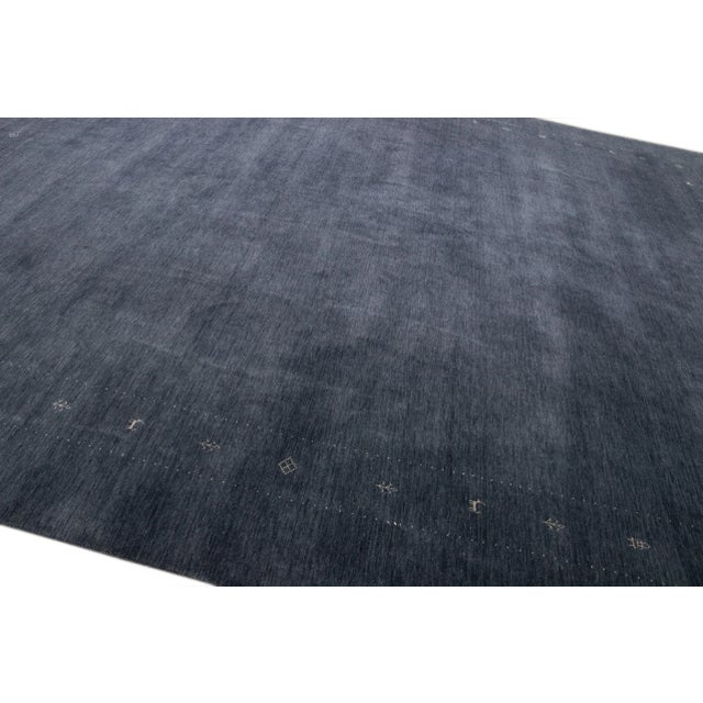 2020s Modern Gabbeh Style Hand-Loom Minimalist Pattern Blue Wool Rug For Sale - Image 5 of 11