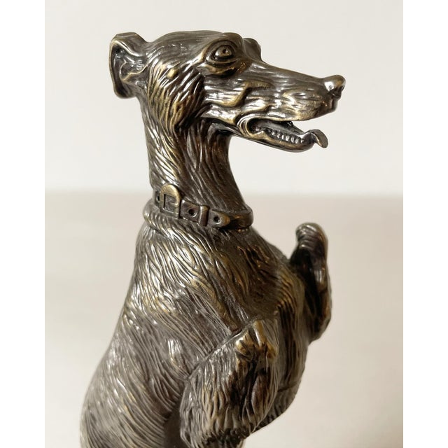 Figurative Vintage Bronze/Brass Whippet/Greyhound Dog Figure on Turned Wood Base For Sale - Image 3 of 9